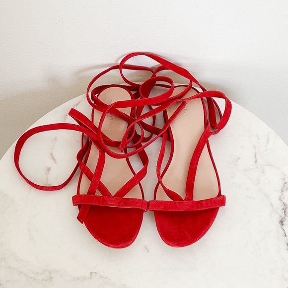 NEW Stuart Weitzman Anita Lace Up Suede Sandal Ruby Red Size 6.5 - Picture 3 of 6